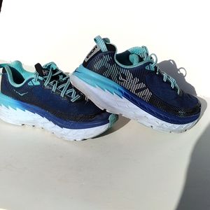 Hoka Bondi 5 Women's 8.5 Running Shoes Dark Blue with Turquoise Trim